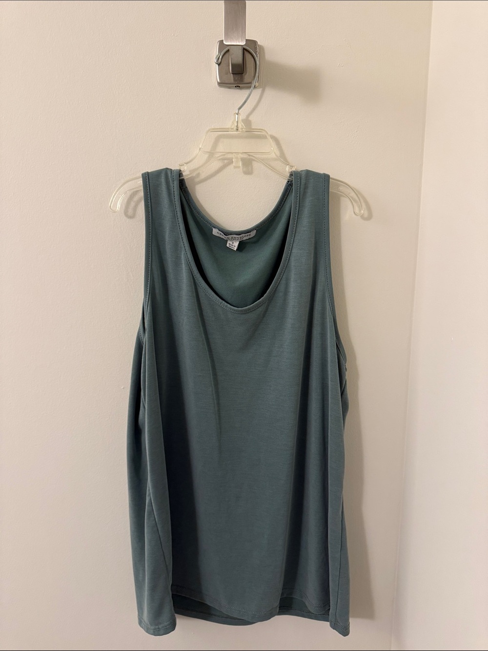 Green Envelope Relaxed Scoop Neck Tank Top - Teal Green